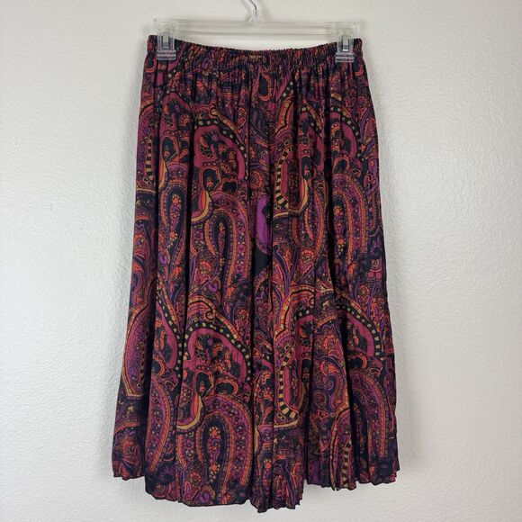 Vintage Nygard Collection Silk Floral Paisley Pleated Pull On Midi Skirt S/M - Picture 8 of 16